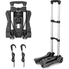 Folding Hand Truck, 500 LB Heavy Duty Luggage Cart, Utility Dolly Platform Cart with 4 Wheels and 2 Elastic Ropes for Luggage, Travel, Moving, Shopping, Office Use (500LB, Black)