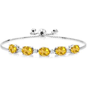 Gem Stone King 925 Sterling Silver Yellow Citrine Tennis Bracelet For Women (6.70 Cttw, Oval 8X6MM, Gemstone Birthstone, Fully Adjustable Up to 9 Inch)