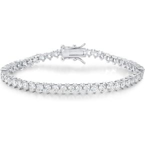 Gemsme 3 Prong Tennis Bracelet, 18K White Gold Plated 4mm Round Cubic Zirconia Bracelet for Women Size 6.5-8.5 Inches