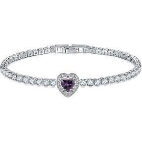 Classic Tennis Bracelet for Women 18K White Gold Plated Halo Heart Birthstone Cubic Zirconia Bracelets Jewelry| Size 6.7 Inch
