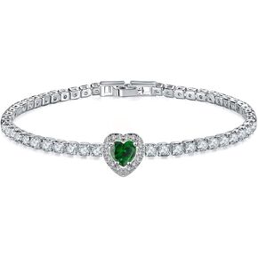 Classic Tennis Bracelet for Women 18K White Gold Plated Halo Heart Birthstone Cubic Zirconia Bracelets Jewelry| Size 6.7 Inch