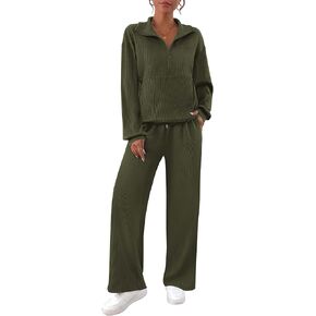 BTFBM Womens 2 Piece Sweatsuits Set Long Sleeve Half Zip Pullover Sweatshirt Wide Leg Sweatpants Fall Outfits Tracksuit