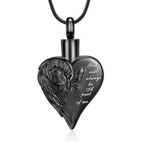 Hearbeingt Heart Urn Necklace for Ashes for Women Cremation Jewelry Butterfly Ashes Pendant for Human/Pet Keepsake Urn Locket of Loved Ones