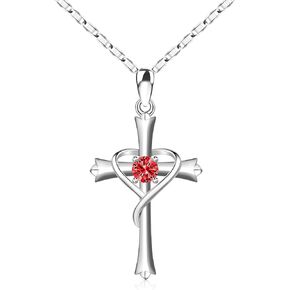 HOH-Tech Cross Necklace for Women 925 Sterling Silver 5A CZ Birthstone Cross Pendant Necklaces Cross Jewelry Valentine's Birthday Anniversary Wedding Christmas Mothers Day Gifts for Mom Wife