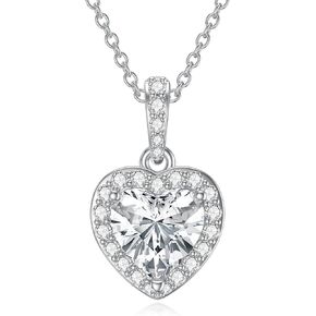 2CT Moissanite Heart Necklace for Women, 18K White Gold Plated Silver Halo Heart Diamond Pendant Necklace Birthday Anniversary Jewelry Mothers Day Gifts for Mom Her Wife Girlfriend, 16+2"