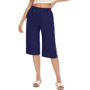 TBA Wide Leg Straight Capri Pants for Women Drawstring Elastic High Waist Joggers Pants Casual Cropped Trousers with Pockets