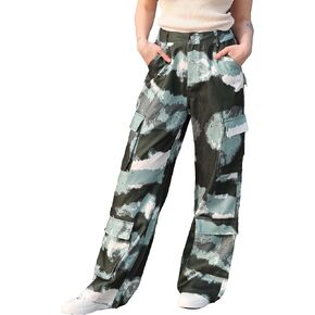 Camo Cargo Pants for Women High Waist Straight Wide Leg Trousers Camouflage Army Jeans Casual Sweatpants