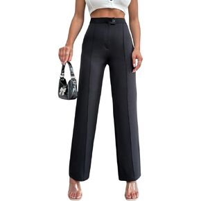 Women's Black Woven Straight Fit Pants