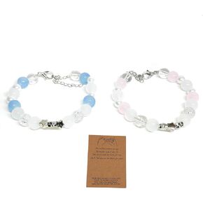 SUPKID Bracelet Beaded,matching bracelets, matching bracelets for couples, Couple Gift for Valentines Day Gifts, Matching Bracelets Couples Promise, 2 PCS (Blue & Pink)