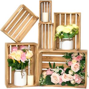 6 Pcs Decorative Wood Crates for Display, 6 Size Large Farmhouse Wooden Basket for Storage Container and Decorations, Rustic Nesting Crates Decor Boxes with Handle