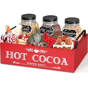 Hot Chocolate Station Organizer, Hot Cocoa Bar Supplies for Hot Chocolate Accessories, Wood Coffee Station Organizer Countertop with 3 Glass Jars, Coffee Bar Decor Hot Cocoa Decorative Storage Bins