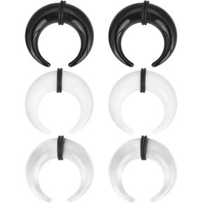 Qmcandy 3 Pairs Acrylic Spiral Black White Clear Crescent Tapers Ear Stretching Kit 14G-16mm Snail Ear Hanger Taper Plugs