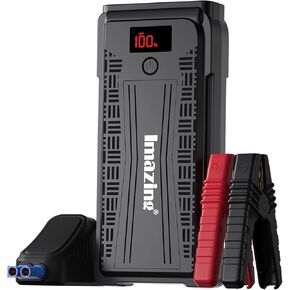 Imazing Portable Car Jump Starter - 2500A Peak 20000mAH (Up to 8L Gas or 8L Diesel Engine) 12V Auto Battery Booster Portable Power Pack with LCD Display Jumper Cables, QC 3.0 and LED Light