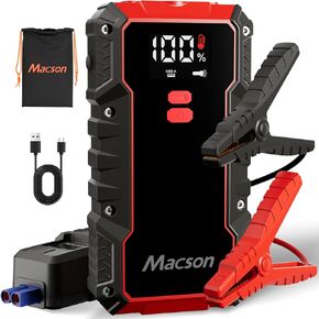 Macson Car Battery Jump Starter, 3000A Jump Starter Battery Pack for Up to 9L Gas and 7L Diesel Engines, 12V Portable Jump Box with Jumper Cables Quick Charge Wireless Charge 6 Modes Flashlight