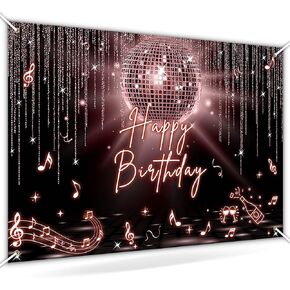 Avezano Disco Birthday Backdrop Glitter Disco Ball Birthday Party Decorations Retro Disco Happy Birthday Photography Background Music Disco Happy Birthday Banner (Black and Silver, 7x5ft)