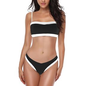 Leoparts Women's Colorblock Bikini Set Bandeau Spaghetti Strap High Cut Sexy Two Piece Swimsuit Bathing Suit