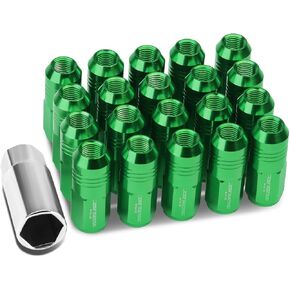DNA MOTORING LN-ZTL-9020-15-BK 20Pcs Closed End Design M12 x 1.5 Aluminum Alloy Wheel Lug Nuts + Deep Drive Extension Adapter, 20mm OD/50mm Height (Black)