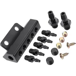 Universal Vacuum Manifold Kit 1/8" Ports 1/2" Interfaces Block Intake Manifold for Car Fuel Gas Wastegate Turbo Boost Replacement