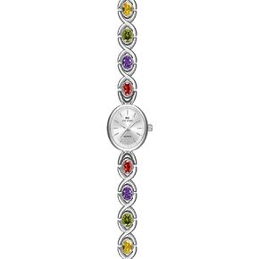 MASTOP Luxury Vintage Colorful Crystal Oval Watch Fashion Ladies Small Dial Dress Quartz Wrist Watch Waterproof Watch Fashion Bangle with Stainless Steel Band