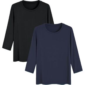 Latuza Women's Bamboo Viscose 3/4 Sleeve Top Slim Fit Crew Neck Shirt 2 Pack