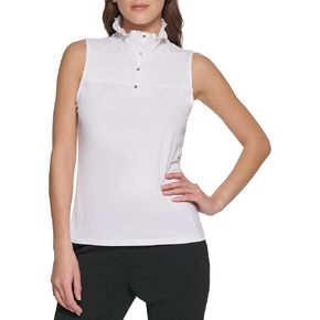 بلوزة DKNY نسائية من الساتان المضلع بدون أكمام