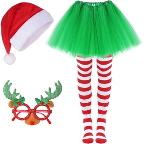HOVEOX Christmas Costumes for Women Christmas Hat Skirt Socks Christmas Glasses Christmas Costume Set for Women