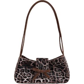 Verdusa Women's Leopard Print PU Leather Shoulder Handbags Bowknot Flap Top Handle Underarm Bag