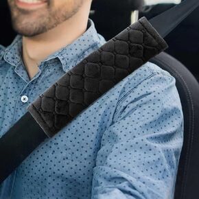 Yumikoo Plush Seat Belt Pads - Set of 2 Cozy & Soft Car Seat Belt Cushions for Comfortable Travel - Perfect for Road Trips and Airplane Rides (Black)