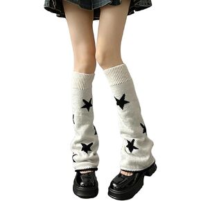 Milumia Women's Y2k Star Print Leg Warmers 80s Knitted Long Socks