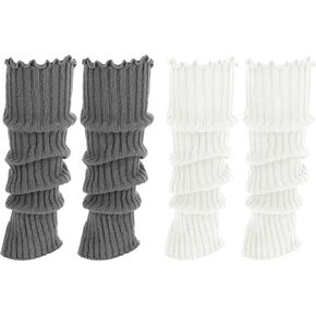 Leg Warmers for Women, 2Pairs Kawaii Knit Stretchy Leg Warmer, Fashion Y2k Leg Warmers 80s Winter Ribbed Long Socks