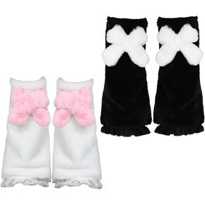 Yinder 2 Pairs Christmas Leg Warmers Kawaii Plush Bow Leg Warmer Socks Harajuku Foot Warm Socks for Women, 2 Colors