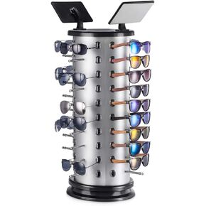 Sunglass Display Rack 360° Rotating Sunglass holder40 Pairs Glasses Holder Freestanding with Mirror Sunglass Eye Glass Display Rack Counter Stand Organizer