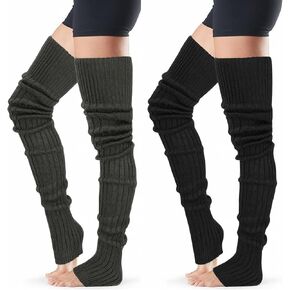 XEPST 2 Pairs Leg Warmers for Women, High Boot Cuffs Knitted Boot Topper Over Knee Footless Socks for Winter Warmer, 85 cm