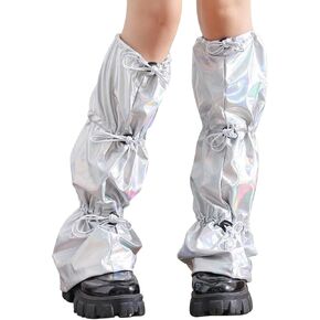 Women's Leg Warmer - Harajuku Style Punk Leg Sleeve for Girls, Elastic Drawstring Leg Cover, Kawaii Streetwear Ankle Silver Socks