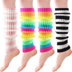 Leg Warmers for Women 80s 90s Winter Fashion Neon Ribbed Knitted Long Socks Y2k Girl Accessories for Yoga Sports Party