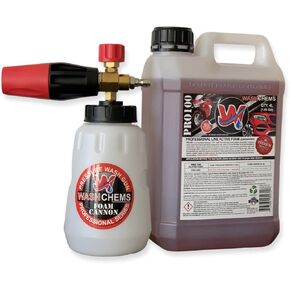 Wash Chems PRO-100 Touchless Car Wash Detergent Soap with Foam Cannon Combo (1 Gallon, 128 oz.) No Brushing - Heavy-Duty Commercial Grade Professional Auto Cleaner - Great for Trucks & Tractors