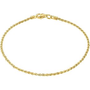 KISPER Solid 925 Sterling Silver Bracelet 18K Gold Plated, Italian Diamond-Cut 1.5mm Twisted Braided Rope Bracelet for Men & Women - Made in Italy, 6.5-9 Inches