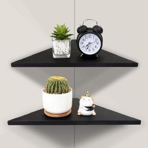 evron Corner Mounting Shelf,Easy to Install Wall Corner Shelf,Aluminum Material Shelves with Bendable Point,Set of 2 (Black)
