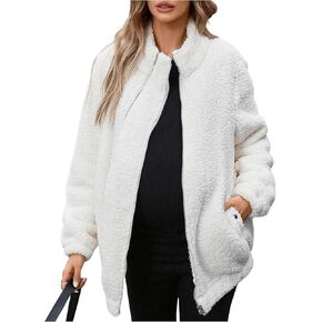 SOLY HUX Women's Maternity Winter Coat Fleece Zip Up Maternity Jackets for Pregnant Women Coat Extender for Pregnancy