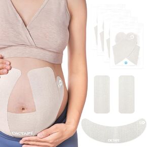 OK TAPE Pregnancy Belly Tape, Hypoallergenic Precut Belly Band Support, Relief Maternity Round Ligament Pain/Back Pain/Belly Pain, Women Pregnancy Must Haves, 4 Sets, Fashion Grey - for 27-40 Weeks