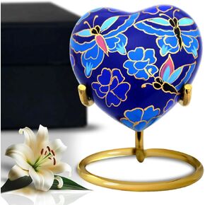 Butterfly Heart Urn Keepsake - Small Heart Cremation Urn with Stand & Box - Mini Urn with Butterflies - Honor Your Loved One with Heart Shaped Urn - Small Urn for Adults & Infants (Blue, Small)