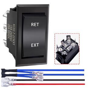 mankk 4 Pin DPDT Momentary RV Jack Switch DC12V Reverse Polarity Rocker Switch 20A (ON)-Off-(ON) Motor Control Switch with Pre-Wires for 5th Wheel Tongue Trailer KCD2-7-223-4PIN-X