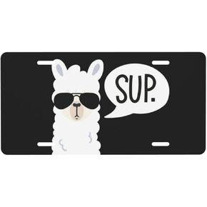 Sup Llama License Plate Decorative Car Front License Plate Cover Aluminum Vanity Car Tag,Novelty License Plates for Men/Women/Boy/Girls 6 X 12 Inch