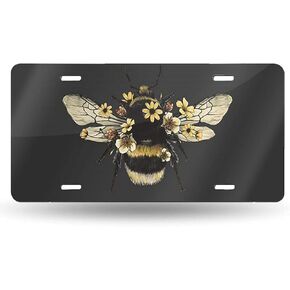 KiuLoam Cute Bee 12x6 Inch License Plate Cover,Aluminum Novelty License Plates,Decorative Car Front License Plate Vanity Tag for Women Girls