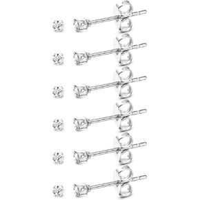 ORAZIO 6 Pairs Tiny 2mm Stainless Steel Stud Earrings For Mens Womens CZ Round Ball Cartilage Earrings Set