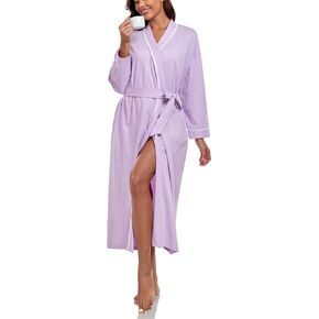 COLORFULLEAF Women's 100% Cotton Robes Lightweight Long Bathrobe Kimono Robe for Women Soft Loungewear with Pockets