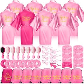 Coume 48 Pcs Birthday Robes for Women Queen Squad Robe Sunglasses Scrunchie Headbands Comb Bag for Birthday