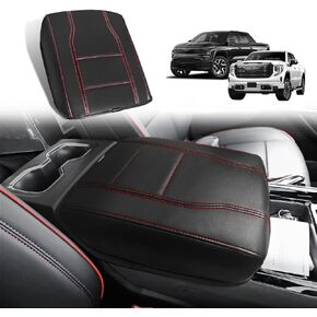 BestEvMod Center Console Armrest Pad Cover Compatible with Chevrolet Silverado EV/GMC Sierra EV 2024+ Accessories Extra Soft Microfiber Leather Protector Seat Armrest Cover (Black/Black Stiching)