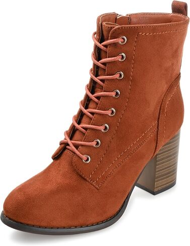 Journee Womens Baylor Lace Up Stacked Heel Booties in Saudi Arabia