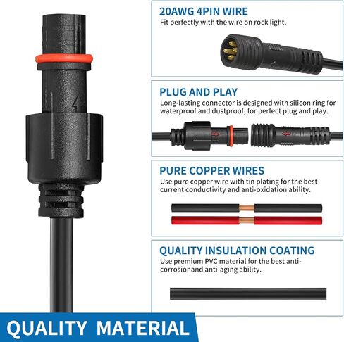 YEEGO DIRECT 4 Pin Auto Rock Lights Extension Wire, 10FT RGB Cable Cord Multi Color for Underglow Rock Light Kits Wheel Lights Headlight Fog Light Extension Wire 2 pcs in Saudi Arabia